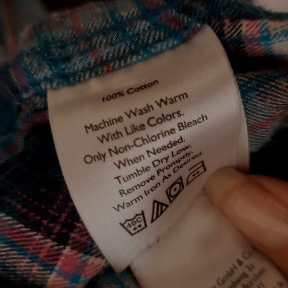 Eddie Bauer Turquois Plaid shirt size Small - Picture 5 of 8